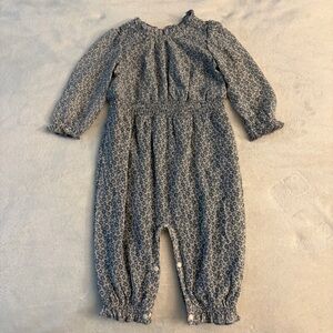 Mabel + honey Floral Blue Kids One Piece Long Sleeve romper, size 18 months